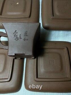 Chinese Antique Yixing Zisha Clay Pottery Teapot Tea Cup Set Calligraphy