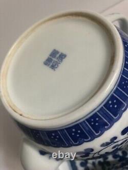 Chinese Blue & White Porcelain Tea Pot Cups set 6PC In Silk Box