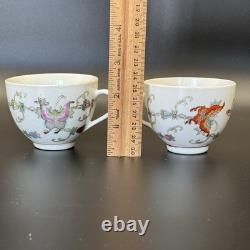 Chinese Butterfly Tea Set Hand painted Teapot/2 Teacups/2 Bowls/Plate