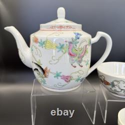 Chinese Butterfly Tea Set Hand painted Teapot/2 Teacups/2 Bowls/Plate