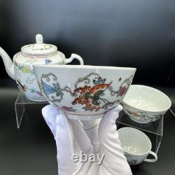 Chinese Butterfly Tea Set Hand painted Teapot/2 Teacups/2 Bowls/Plate