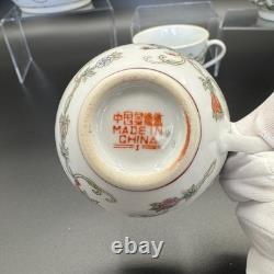 Chinese Butterfly Tea Set Hand painted Teapot/2 Teacups/2 Bowls/Plate