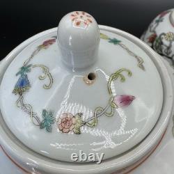 Chinese Butterfly Tea Set Hand painted Teapot/2 Teacups/2 Bowls/Plate