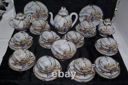 Chinese Eggshell Porcelain 37 Piece Tea Pot Set Hand Painted Signed