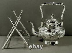 Chinese Export Silver Dragon Tea Set c1890 YOK SANG