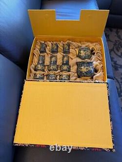Chinese Gilded Dragon Tea Set 14 Pieces in Beautiful Presentation Box 2 Tea Pots