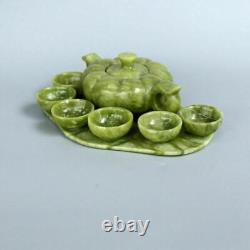 Chinese Green Jade Handwork Carved Teapot Cups Amp Pumpkin Shape Tea Pot Set