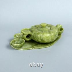 Chinese Green Jade Handwork Carved Teapot Cups Amp Pumpkin Shape Tea Pot Set