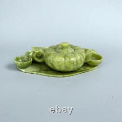 Chinese Green Jade Handwork Carved Teapot Cups Amp Pumpkin Shape Tea Pot Set