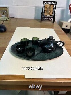 Chinese Handmade Natural Green Jade Tea Pot 4 Cups & Tray Set