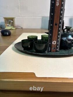 Chinese Handmade Natural Green Jade Tea Pot 4 Cups & Tray Set