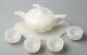 Chinese Natural White Jade Hand Carved Teakettle Teapot Teacup/4pcs Tea Tray Set