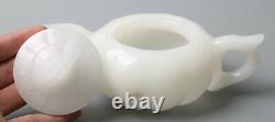 Chinese Natural White Jade Hand Carved Teakettle Teapot Teacup/4pcs Tea Tray set