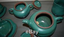 Chinese Old Vintage Green Enamel Yixing Zisha Tea Set Teapot Cup Saucer Creamer