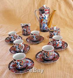 Chinese Porcelain Tea Set Very Unusual Peacock Design Pot Sugar Creamer Six Cups