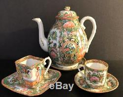 Chinese Rose Medallion Teapot and Eggshell Teacup Set 19th C