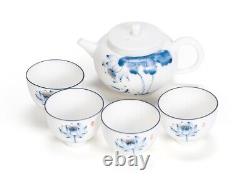 Chinese Tea Set Fat Mutton Jade Porcelain Tea Pot Cup Handpainted Tea Tray New
