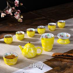 Chinese Tea Set Porcelain Tea Pot Floral Print Gaiwan Cup Pitcher Strainer New
