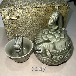 Chinese Yaozhou Celadon Water Drop's Northern Song Tea Pot & Cup Set Original BX
