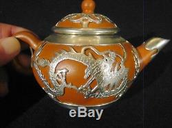 Chinese Yixing Silver Overlay 7 Pieces Miniature Teapot & Cups Set
