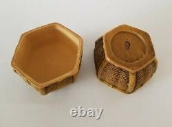 Chinese Yixing Zisha Clay Artistic Light-brown Bamboo Basket Teapot Set 2 Cups