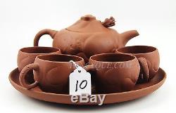 Chinese Yixing Zisha Clay Artistic Red Tea Set Teapot, 4 Cups & Tray New # 10