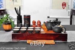 Chinese Yixing zisha kongfu tea set tea pot tea cup solid wood tea tray 26pcs