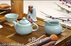Chinese complete tea set porcelain tea pot tea cups ruyao solid wood tea table