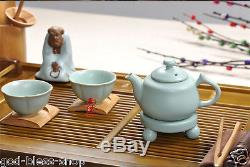 Chinese complete tea set porcelain tea pot tea cups ruyao solid wood tea table