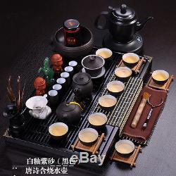Chinese kung fu tea set complete yixing tea pot cup wood table electrical kettle