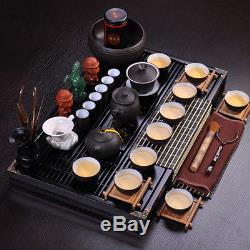 Chinese kung fu tea set complete yixing tea pot cup wood table electrical kettle