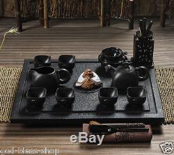Chinese luxury tea set black stone tea table yixing real zisha tea set pot cups
