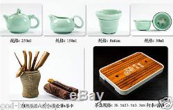 Chinese tea set porcelain kungfu tea service celadon tea pot cup wood tea tray