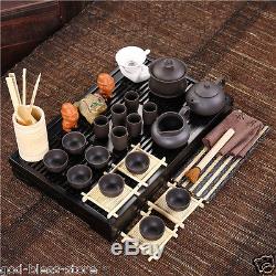 Chinese teaset solid wood tea tray plastic drawer yixing kung fu tea set pot cup