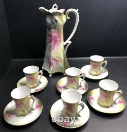 Chocolate Tea Coffee Set RS GERMANY Pink Green Mark Pot 6 Cups & Saucers