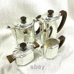 Christofle French Art Deco Silver Plated Tea Coffee Set Teapot Geometric Bauhaus