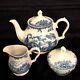 Churchill Brook Blue Tea Pot Sugar And Creamer With Lid Staffordshire England
