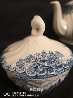 Churchill Brook Blue Tea Pot Sugar And Creamer with Lid Staffordshire England