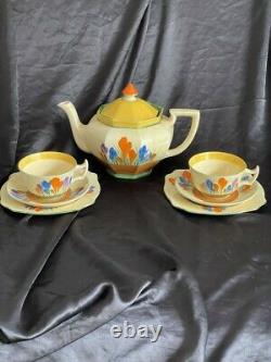 Clarice Cliff Bizarre Crocus Tea Pot Tea For Two Set In Athens Shape Art Deco