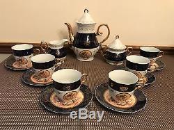 Cobalt Blue / Gold PORTRAIT Tea Set Cups, Saucers, Creamer, Sugar Bowl, Pot