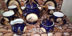 Cobalt Blue Gold Teapot Set Vintage Victorian Scene wCherub Golden Star Imports