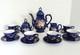 Cobalt Blue Music Box Tea Set 15 Pc Coffee Set Peacock Design Japanese Plays