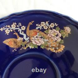Cobalt Blue Music Box Tea Set 15 PC Coffee Set Peacock Design Japanese Plays