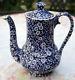 Coffee Pot, Cream & Sugar Bowl In Calico Blue (burleigh) By Staffordshire