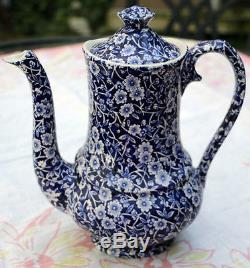 Coffee Pot, Cream & Sugar Bowl in Calico Blue (Burleigh) by Staffordshire
