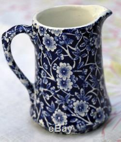 Coffee Pot, Cream & Sugar Bowl in Calico Blue (Burleigh) by Staffordshire