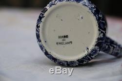 Coffee Pot, Cream & Sugar Bowl in Calico Blue (Burleigh) by Staffordshire