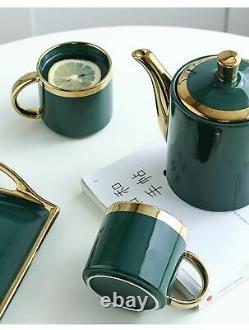 Coffee Tea Pot Set Ceramic Nordic With 4 Green Cups And Tray Kitchen Supplies
