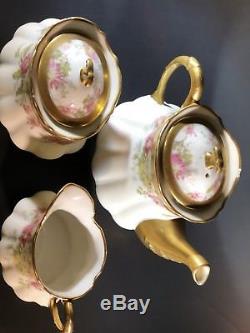 Coiffe Limoges (Lazeyras, Rosenfeld, Lehman) Floral Teapot, Creamer, Sugar Set