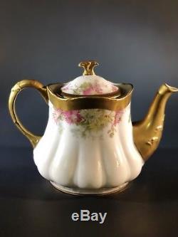 Coiffe Limoges (Lazeyras, Rosenfeld, Lehman) Floral Teapot, Creamer, Sugar Set